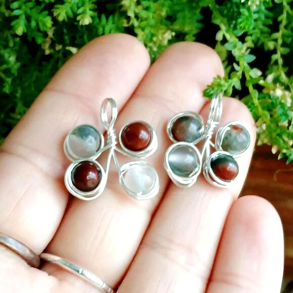 Bloodstone Beaded Butterfly Pendant, Gemstone Pendant, Wire Wrapped 1" - Picture 5 of 5